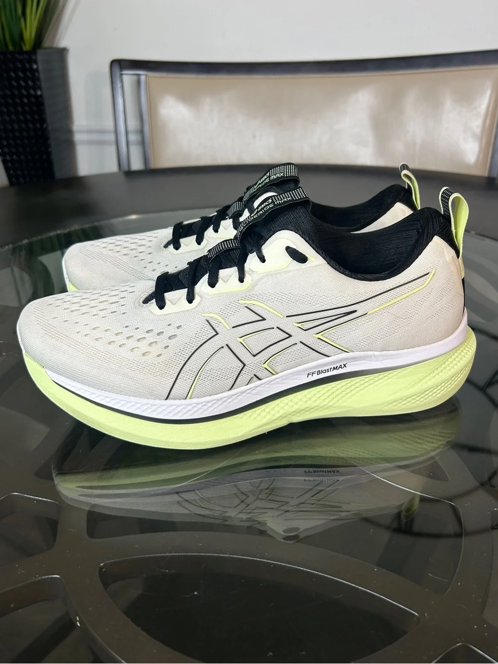 ASICS GlideRide Max White Lime Green Cushion Running Shoes Men's Size 12